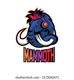 Punk rock angry mammoth, mastodon, stylized animal, bright design, label, logotype