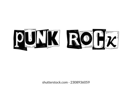 Punk Rock black and white title ransom style vector with white background for poster design, sticker, mug, etc. 