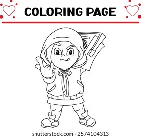 punk rock boy is listening music from radio coloring page for kids