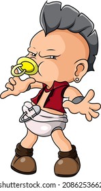 The Punk Rock Boy Is Sucking With A Pacifier Of Illustration