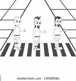 punk rock cartoon on abbey road