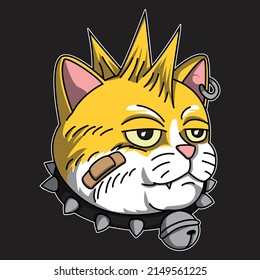 punk rock cat head vector graphic illustration