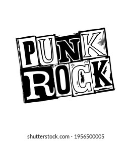 Punk rock collection. Punk rock stamp style monochrome symbol on white background. Vector illustration.