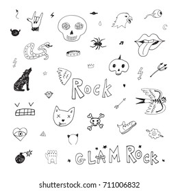 punk rock doodle cartoon funny trendy festival illustrations objects