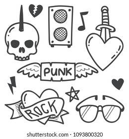 Punk rock doodle illustration series. Rock star monoline doodle icon