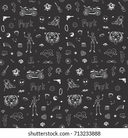 punk rock doodle objects seamless pattern