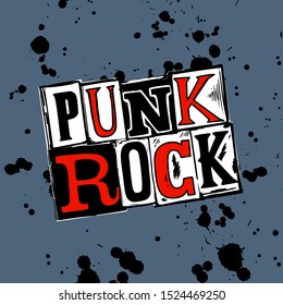 Punk rock. Punk rock grunge style inscription on grey background with ink stains. vector illustration