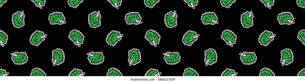 Punk Rock Hedgehog Vector Seamless Border. Simple Alternative Banner. Kids Emo Rocker Cute Hand Drawn Cartoon Grungy Tattoo With Attitude Motif. 