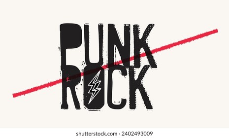 Punk rock lettering with lighting symbol. Vector illustration.