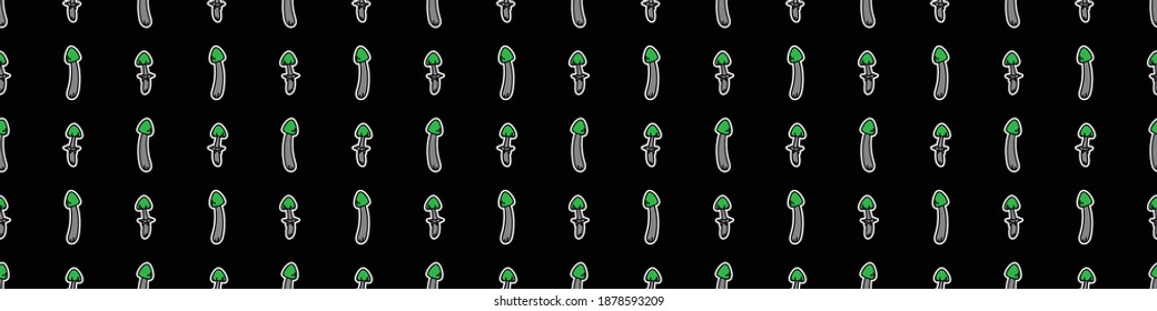Borde sin fisuras del vector de hongos de roca punk. Banner alternativo simple. Niños hongos emo rocker tierno dibujo a mano tira dibujos animados tatuajes poco fiables con motivos de actitud. 