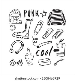 Punk Rock music hand drawn collection. Hand written dirty grunge style lettering.