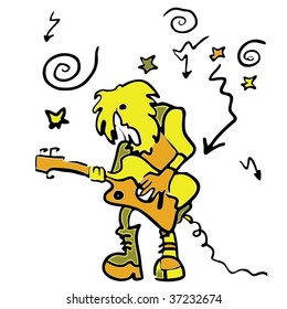 punk rock musician with guitar and Mohawk hairstyle