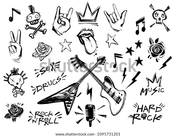 Punk Rock N Roll Elements Collection Stock Vector (Royalty Free) 1095731201