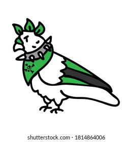 Punk rock pigeon vector illustration clipart. Simple alternative sticker. Kids emo rocker cute hand drawn cartoon animal with attitude motif. 