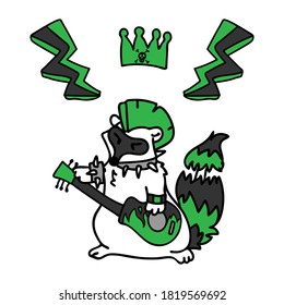 Punk Rock Raccoon With Guitar Illustration Clipart. Simple Alternative Sticker. Kids Emo Rocker Cute Hand Drawn Cartoon Animal Motif. 