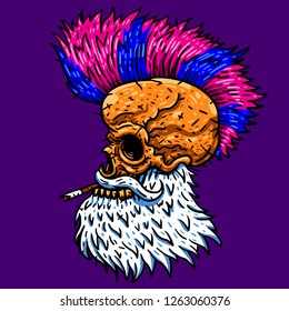 Punk Rock Santa skull. Vector illustration. Christmas poster for party.