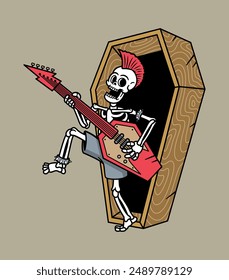 punk rock skull playing guitar illustration