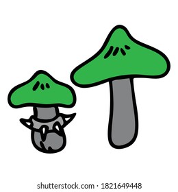 Punk rock webcap mushroom vector illustration. Simple alternative sticker clipart. Kids emo rocker cute hand drawn fungi. Cartoon grungy tattoo with attitude motif. 