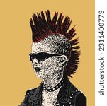 Punk Rocker with Mohawk Hair and Studs Jacket