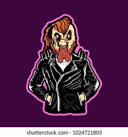 punk rocker rooster isolated