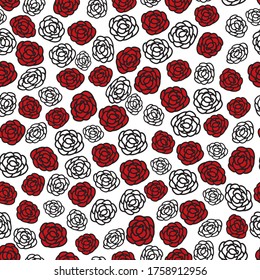 Punk roses red and black seamless vector pattern