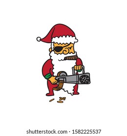 Punk santa claus with machinegun vector illustration