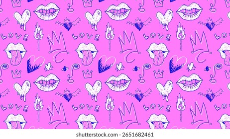 Punk scribble doodle pattern with chaotic hand-drawn elements and raw textures