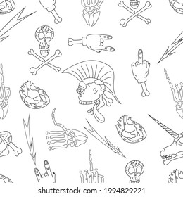 punk skeleton, seamless pattern, vector illustration