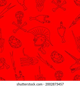 punk skeleton, seamless pattern, vector illustration