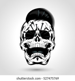 punk skull head with nails in the eye design