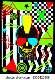 Punk skull icon with Pop art colorful background , vector illustration