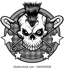Punk Skull Illustration - A vector cartoon illustration of a Punk Skull icon concept.