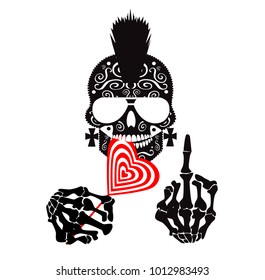 Punk skull with middle finger, Mohawk and lollipop 