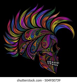 Punk. Skull with Mohawk. Color vector skull patterns and the Mohawk.