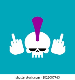 Punk skull with mohawk and fuck. head of skeleton. Vector illustration