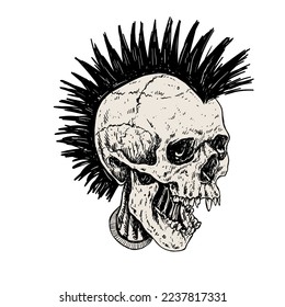 Punk Skull with Mohawk Hair