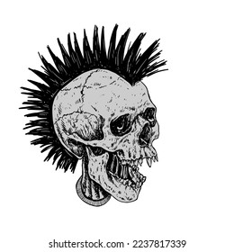 Punk Skull with Mohawk Hair