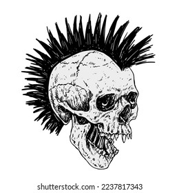 Punk Skull with Mohawk Hair