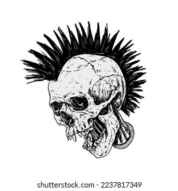 Punk Skull with Mohawk Hair