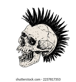 Punk Skull with Mohawk Hair