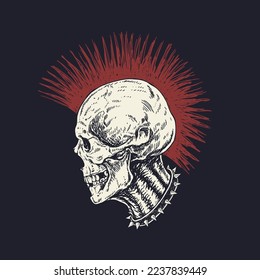 Punk Skull with Mohawk Hair