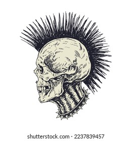 Punk Skull with Mohawk Hair