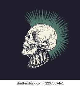 Punk Skull with Mohawk Hair