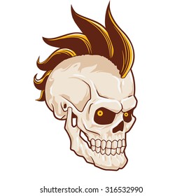 Punk Skull With Mohawk On Head.