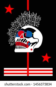 Punk skull with red stars, pop art background