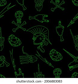 punk skull, seamless pattern, vector illustration