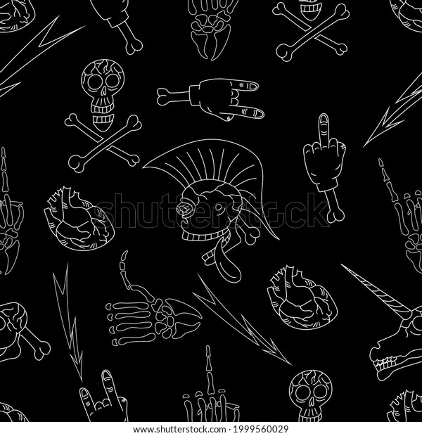 Punk Skull Seamless Pattern Vector Illustration Stock Vector (Royalty ...