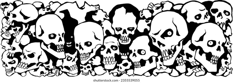 Punk skulls stacked human skulls piled up vector graphics tattoos designs decorating patterns