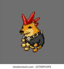 Punk style dog, pixel art meme