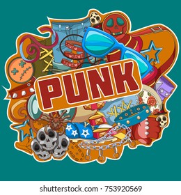 Punk style vector doodles set.
